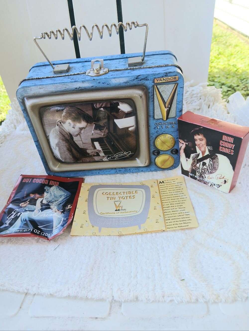 Official EPE collector's metal tin shaped like a retro blue television set